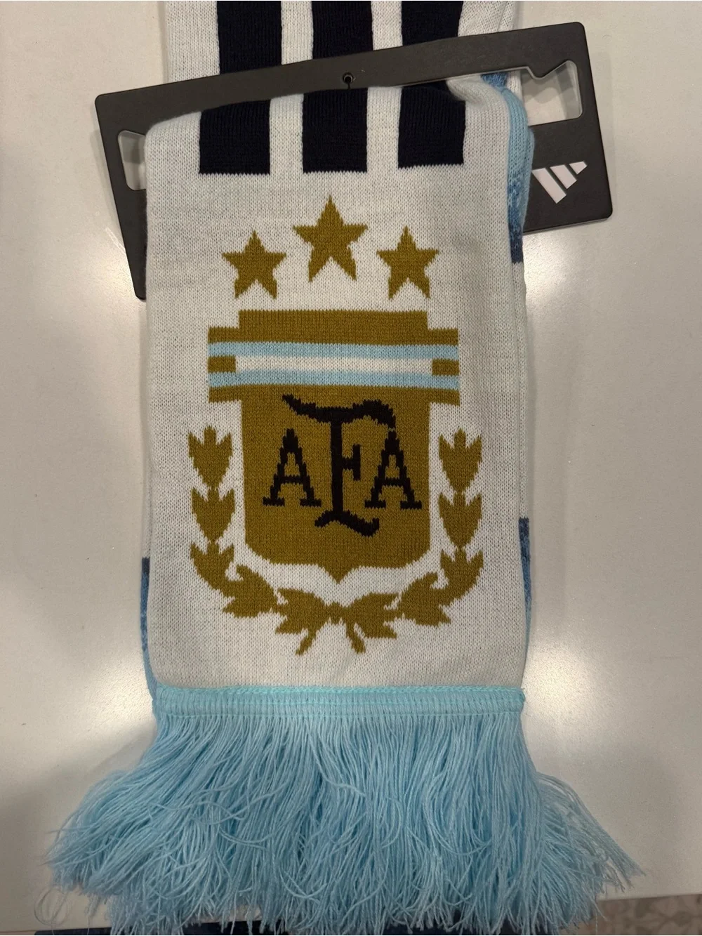 adidas AFA Crest Scarf in Light Blue, White and Gold